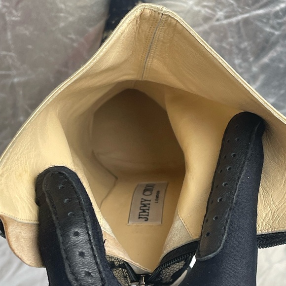 Pre-owned JIMMY CHOO Beige Satin Black Lace Detail Casual Boots - Picture 10 of 16